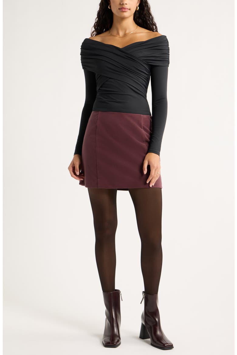 Velvet Miniskirt, Alternate, color, BURGUNDY FUDGE