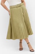 City Chic Pleated Belted Faux Suede Skirt