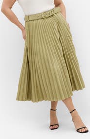 City Chic Pleated Belted Faux Suede Skirt