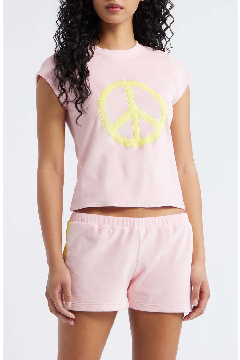 Peace Graphic Velour Crop T-Shirt, Main, color, PINK