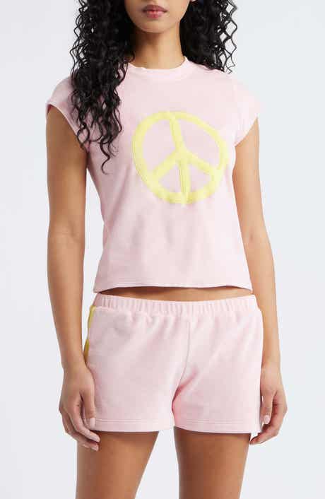 Peace Graphic Velour Crop T-Shirt