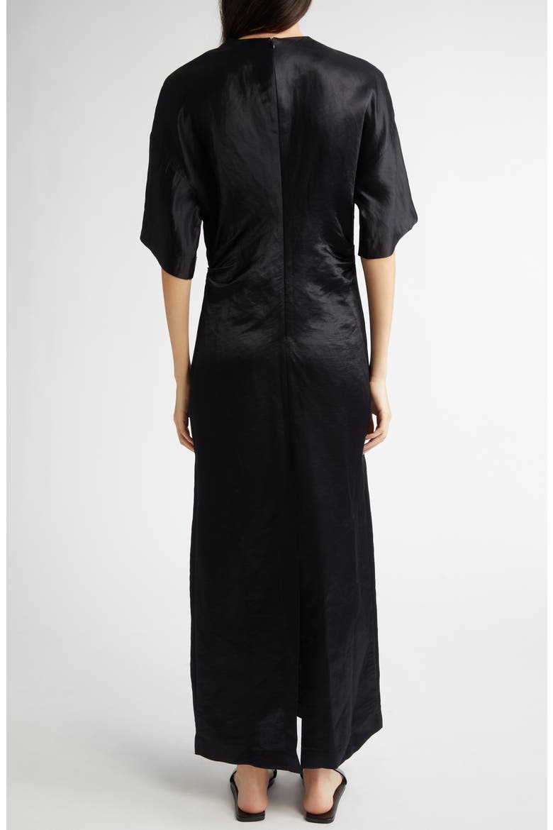 Ruby Fitted Linen & Silk Satin Dress, Alternate, color, BLACK