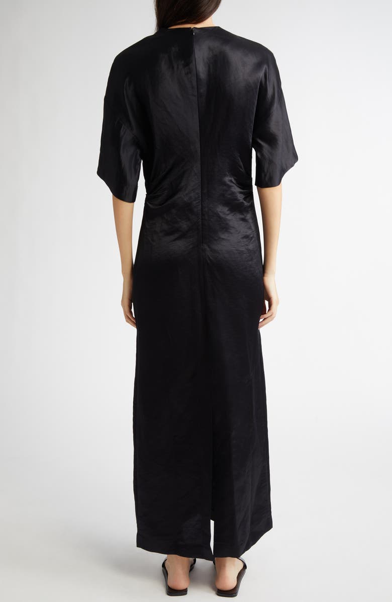 LOULOU DE SAISON Ruby Fitted Linen & Silk Satin Dress, Alternate, color, Black