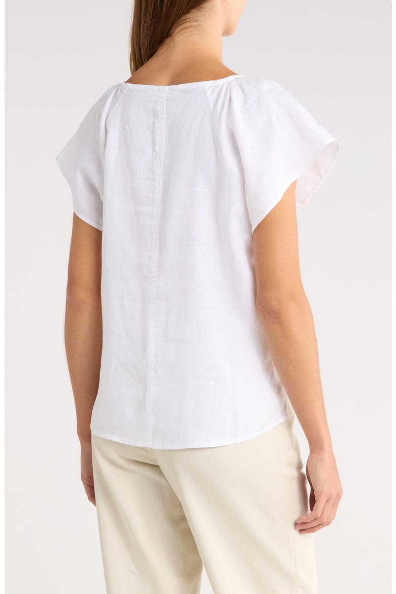 Coastalina Flutter Sleeve Linen Top, Alternate, color, WHITE