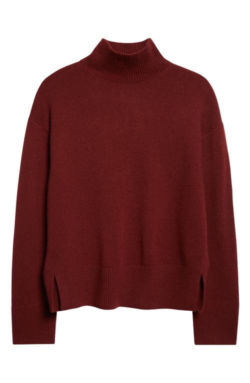 Vince Turtle Neck Side Slit Sweater In Burgundy