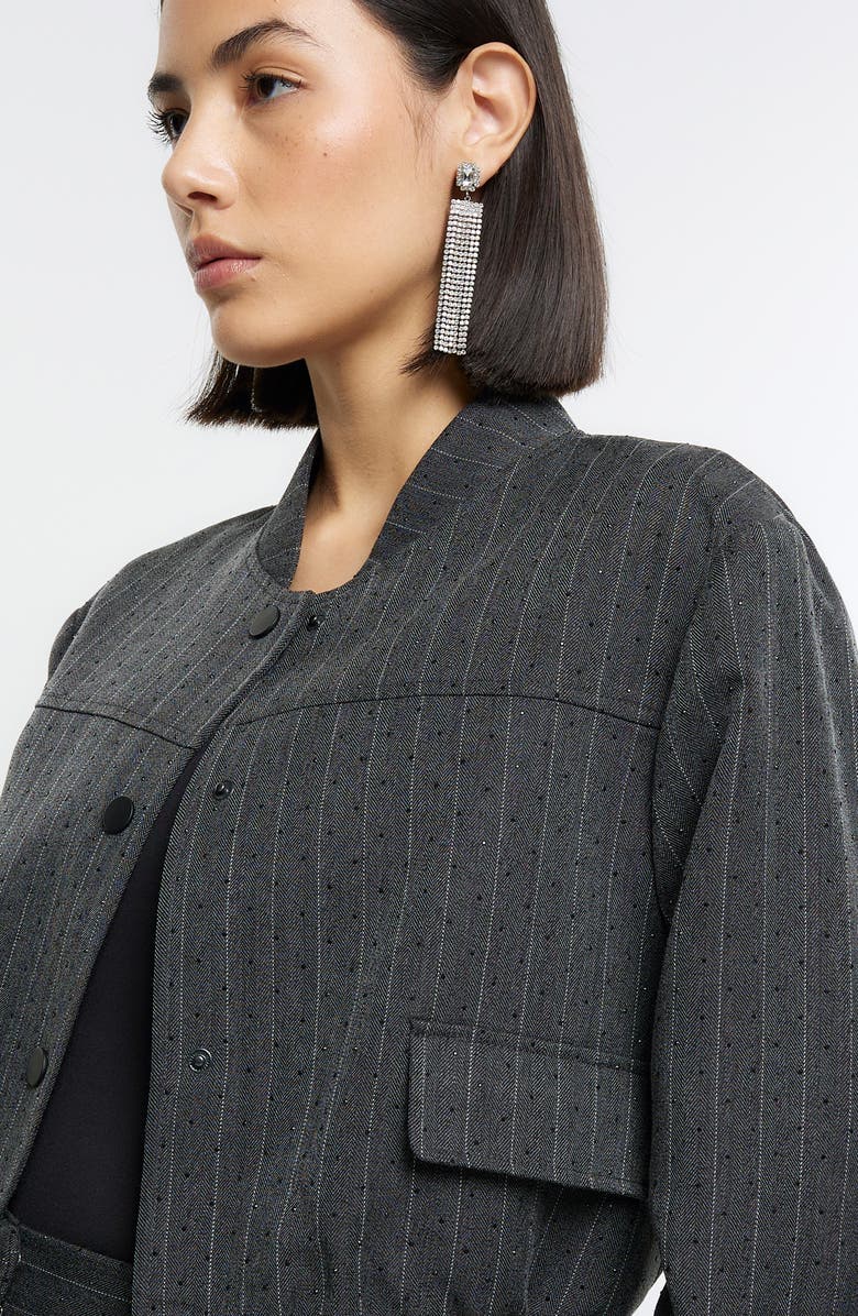 River Island Heat Seal Pinstripe Bomber Jacket, Alternate, color, Grey