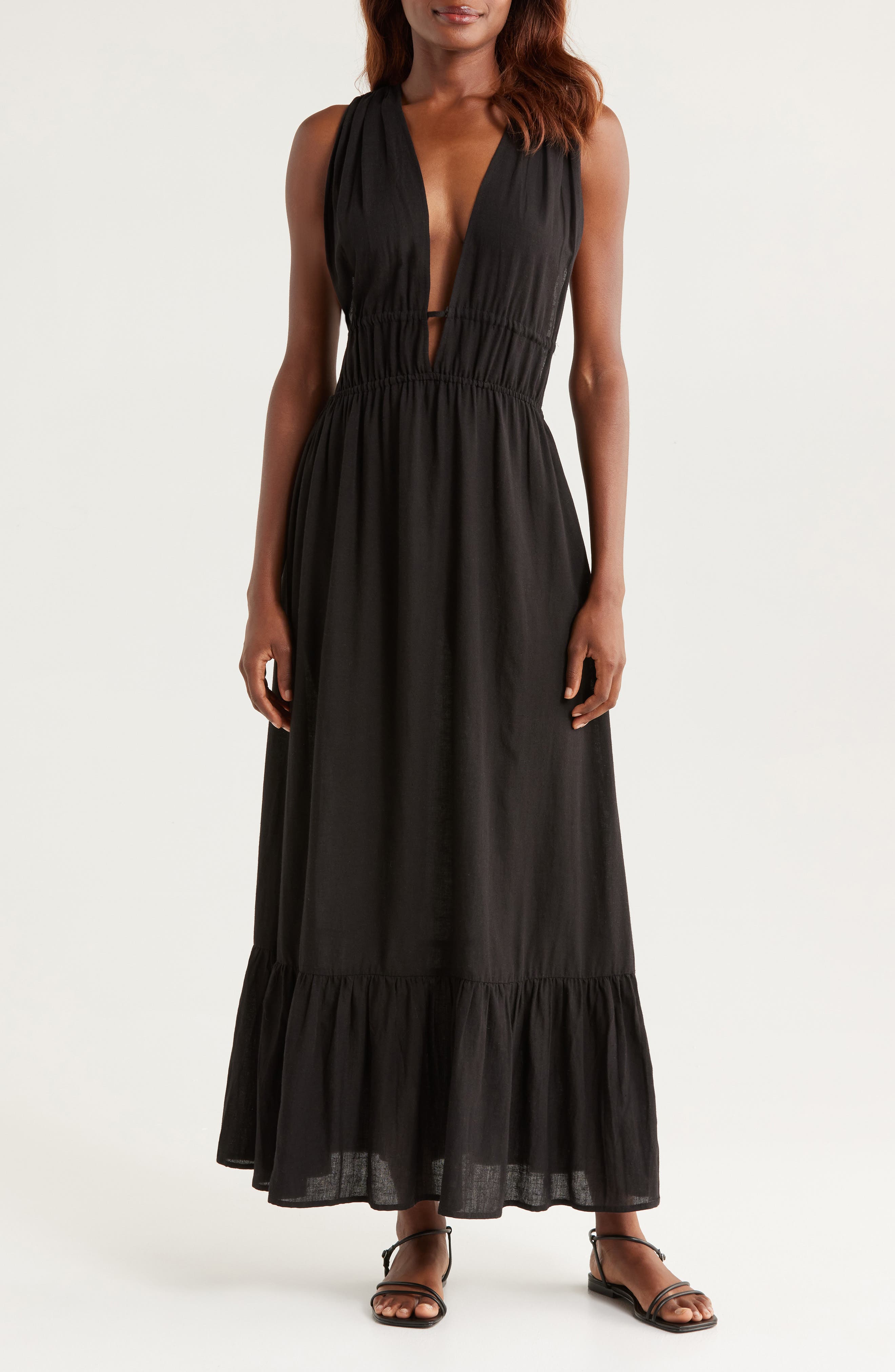 Nordstrom Ruched Plunge Maxi Cover-Up Dress