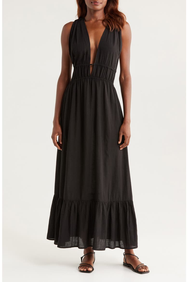 ruched cover up dress Summer Beach Party Ruched Mesh Cover Up Maxi Dress - White