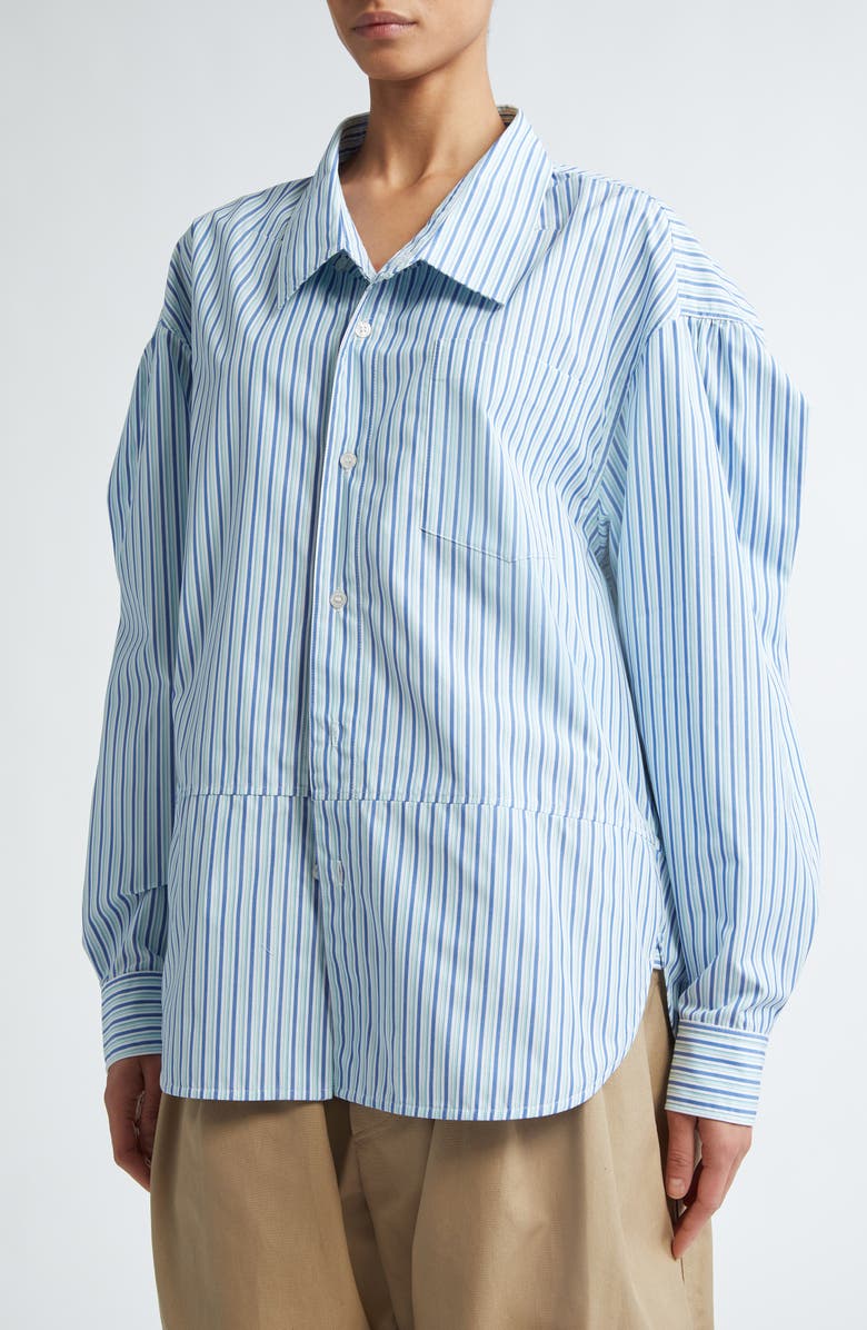 Meryll Rogge Boule Stripe Asymmetric Cotton Button-Up Shirt, Alternate, color, 
