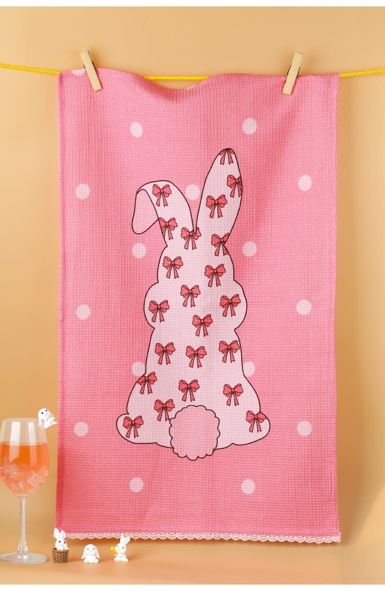 Tiramisu Sweet Bunny Set of 3 Cotton Kitchen Towels, Alternate, color, Pink