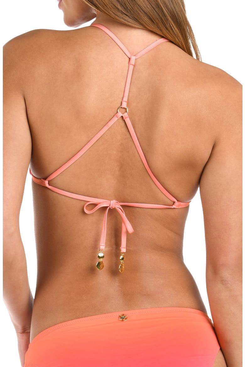 Ombré Illusions Ruched Triangle Bikini Top, Alternate, color, PINK
