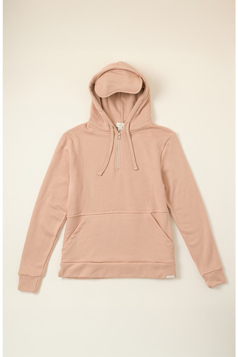 Built-In Sleep Mask Travel Hoodie by POND Los Angeles, Alternate, color, Blush