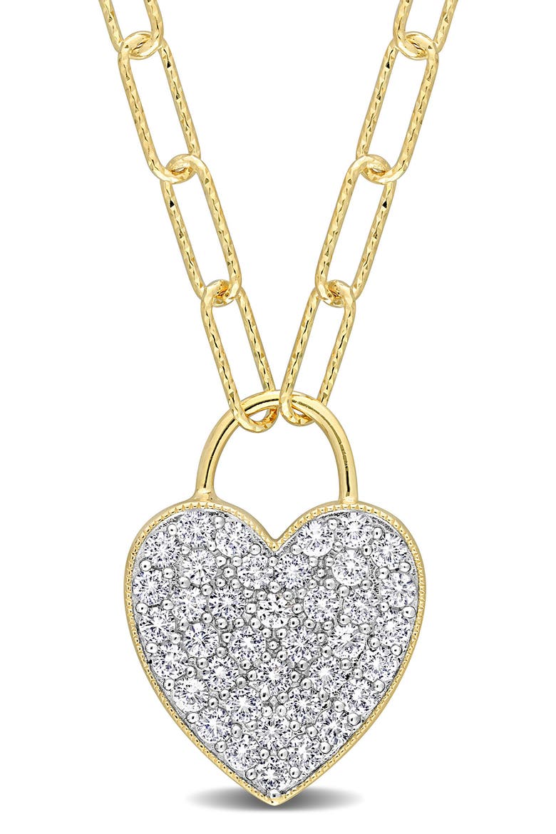 Pavé White Sapphire Heart Pendant Necklace, Main, color, YELLOW