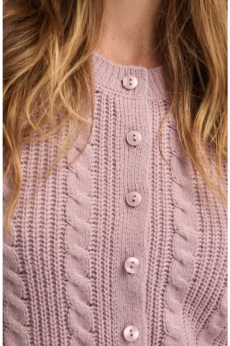 Short Sleeve Cable Cardigan, Alternate, color, DAWN PINK