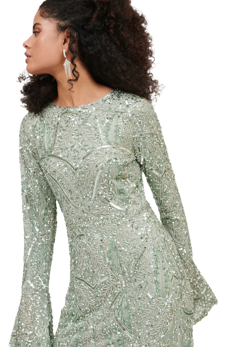 MARYISA Occasion Modest Embellished Sequin Beaded Cape Sleeves Evening Maxi Dress, Alternate, color,