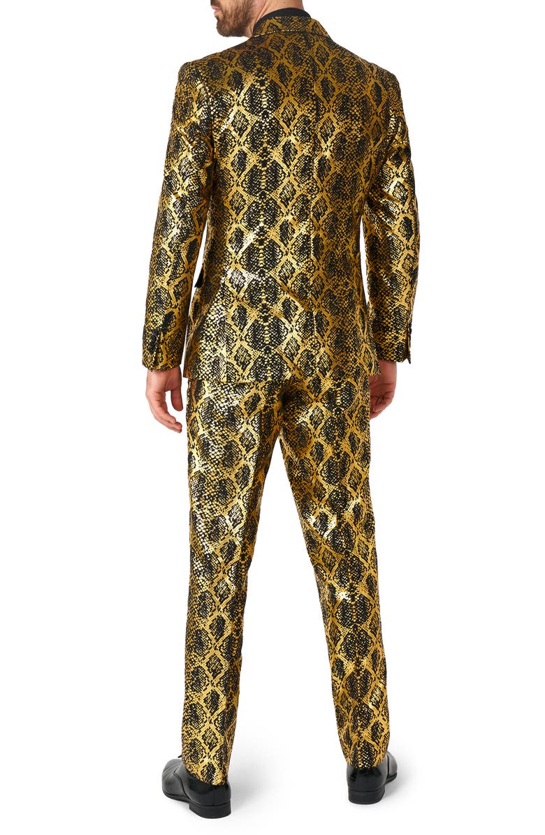 OppoSuits Shiny Snakeskin Pattern Two Button Notch Lapel Suit, Alternate, color, Gold