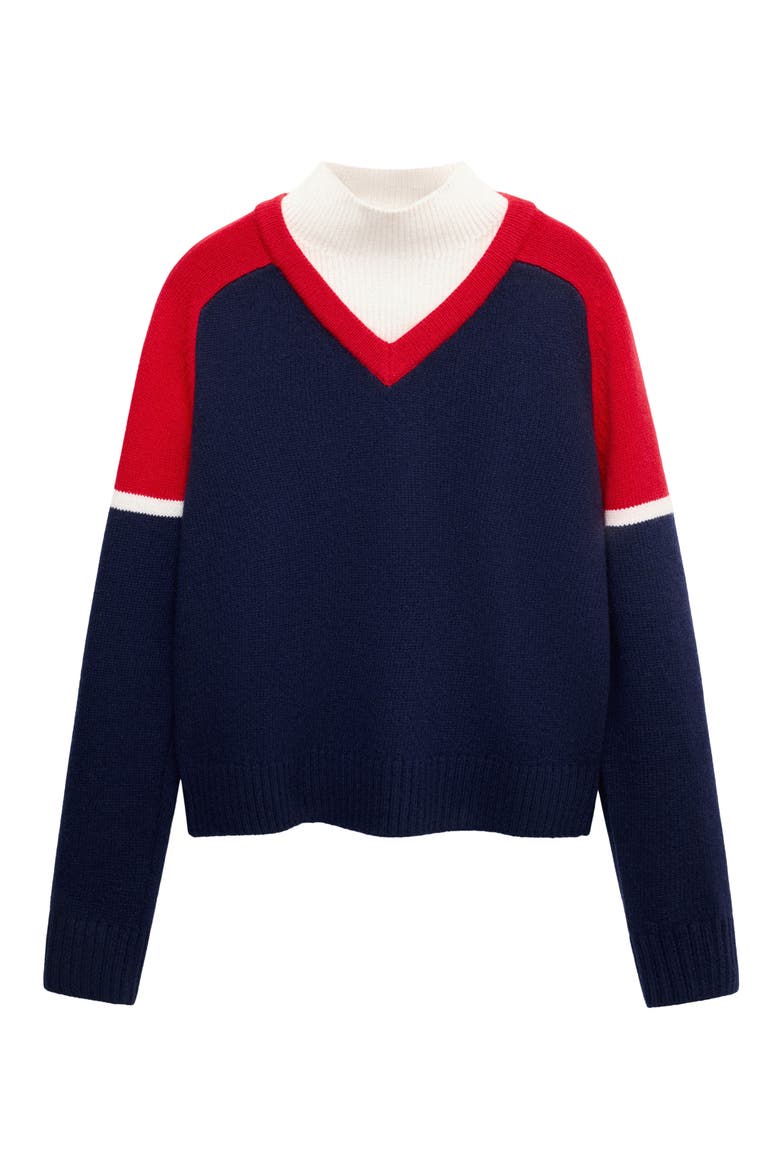 Contrast Wool Blend Sweater, Alternate, color, NAVY