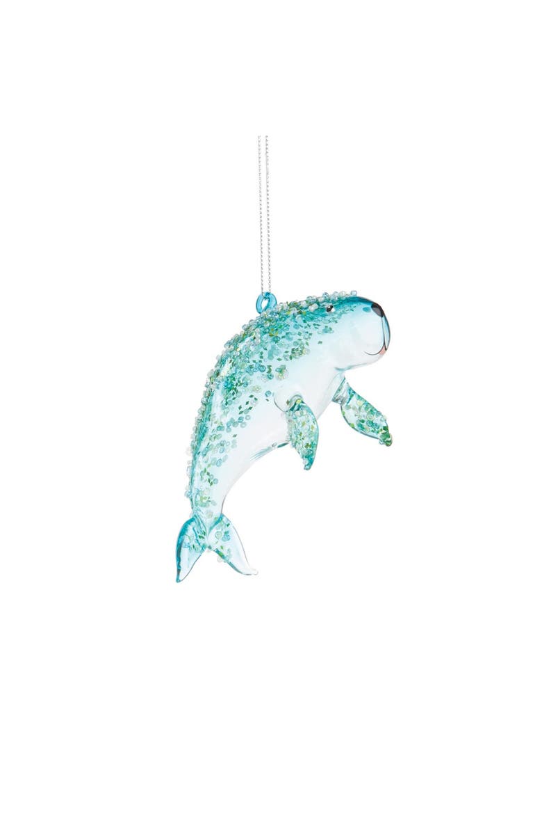 Blue Manatee Glass Beaded Christmas Xmas Ornament Decoration, Main, color, Blue