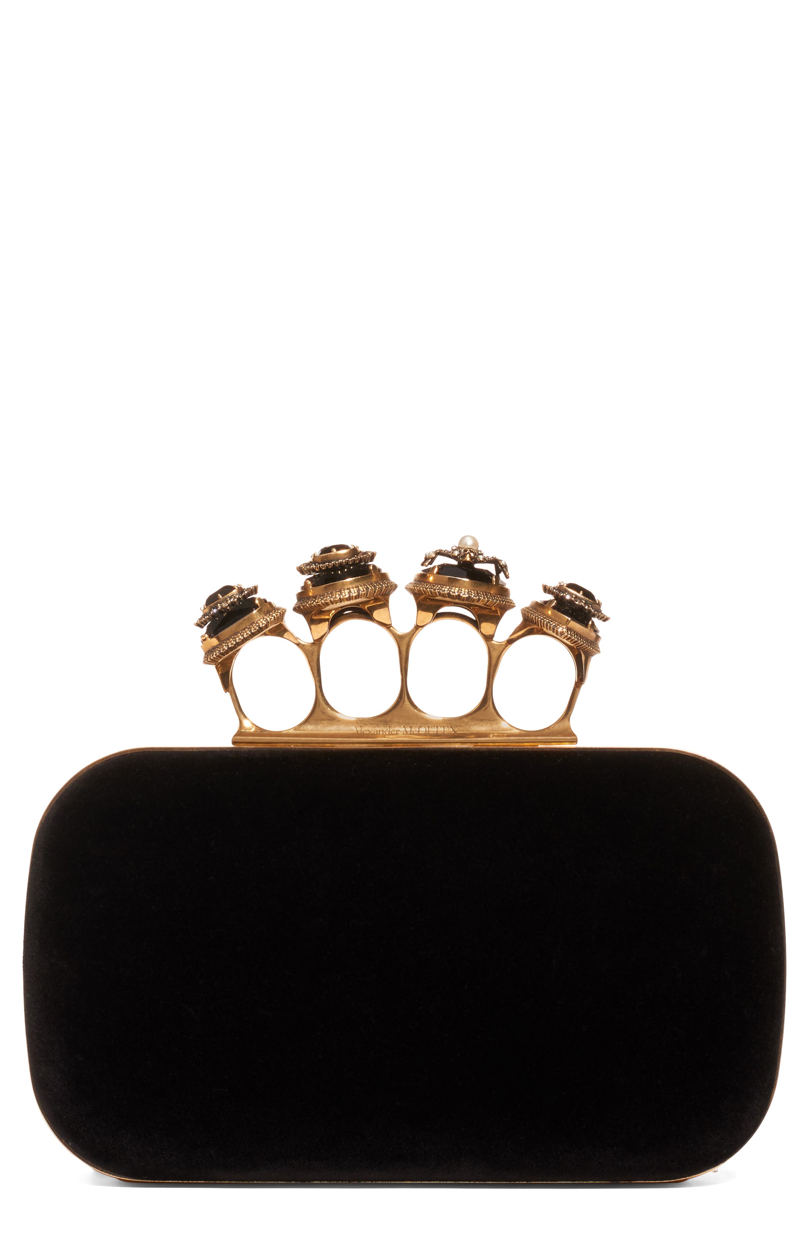 McQueen Alexander McQueen Knuckle Leather Box Clutch, Main, color, 