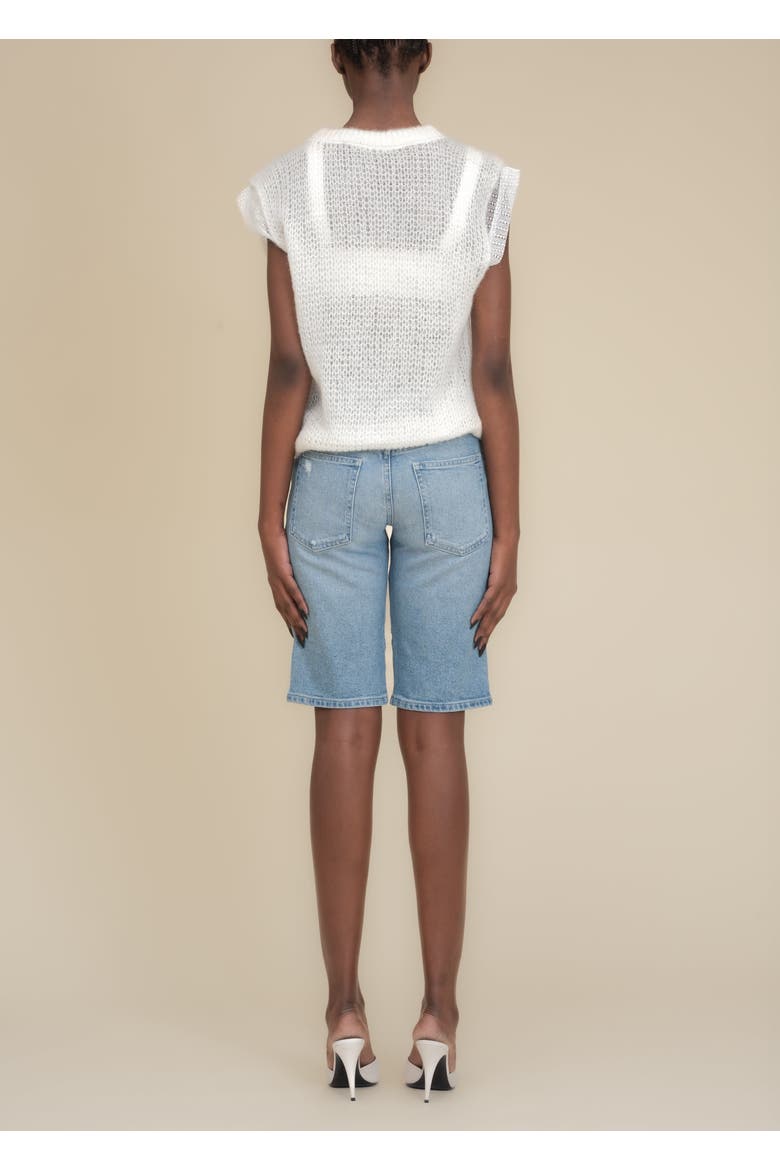 Arcana with Leather Trim Mid-Rise Slim Denim Jean Short, Alternate, color, Indigo Denim