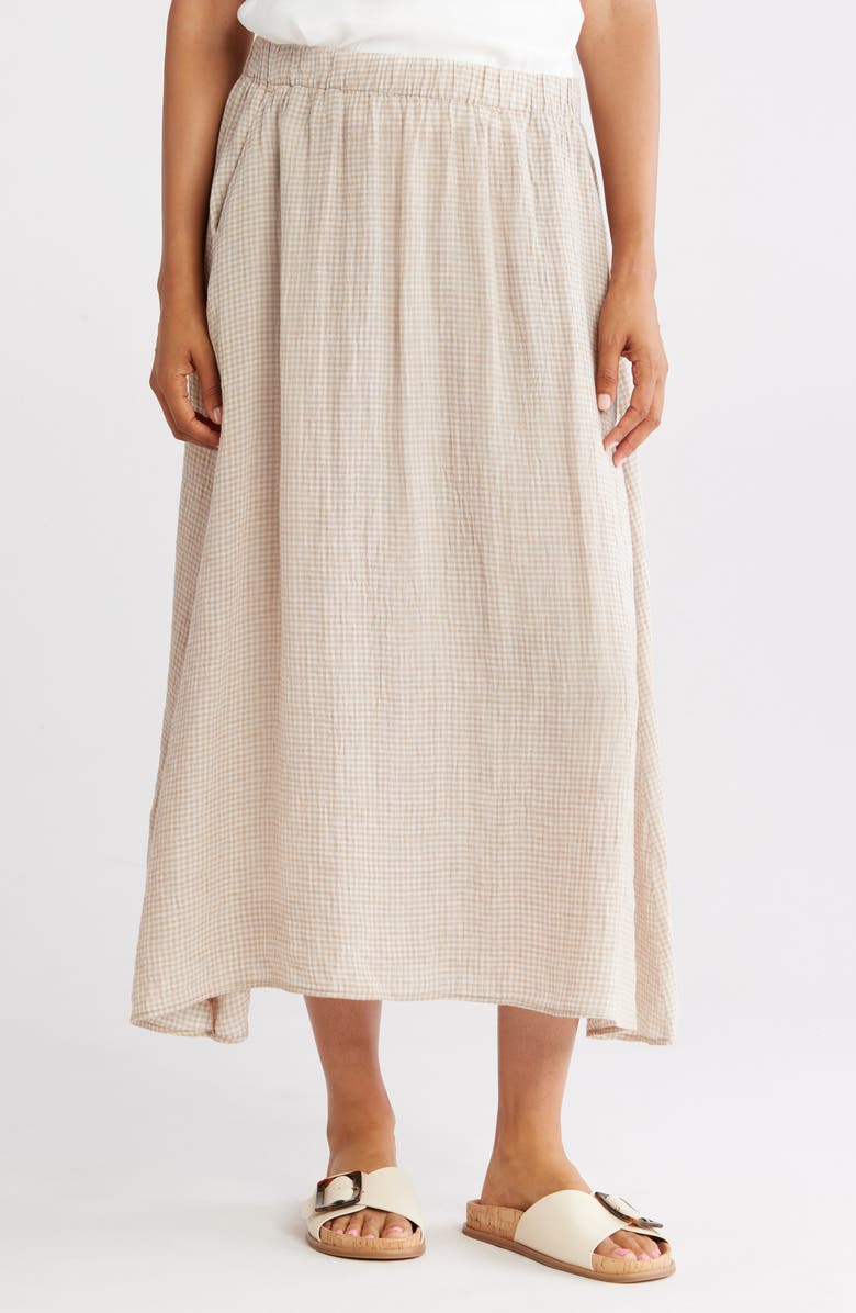 Eileen Fisher Gingham Organic Linen Pull-On Skirt, Main, color,
