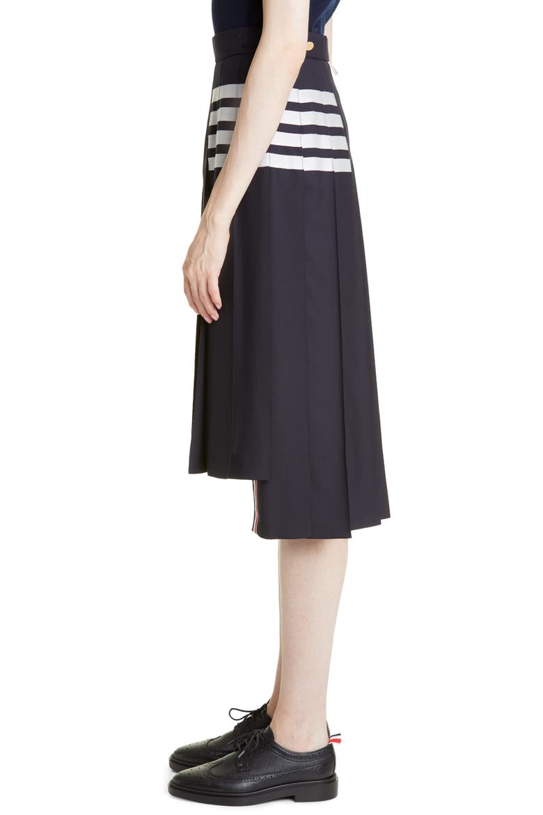 Drop Back Pleated Wool Skirt, Alternate, color, NAVY