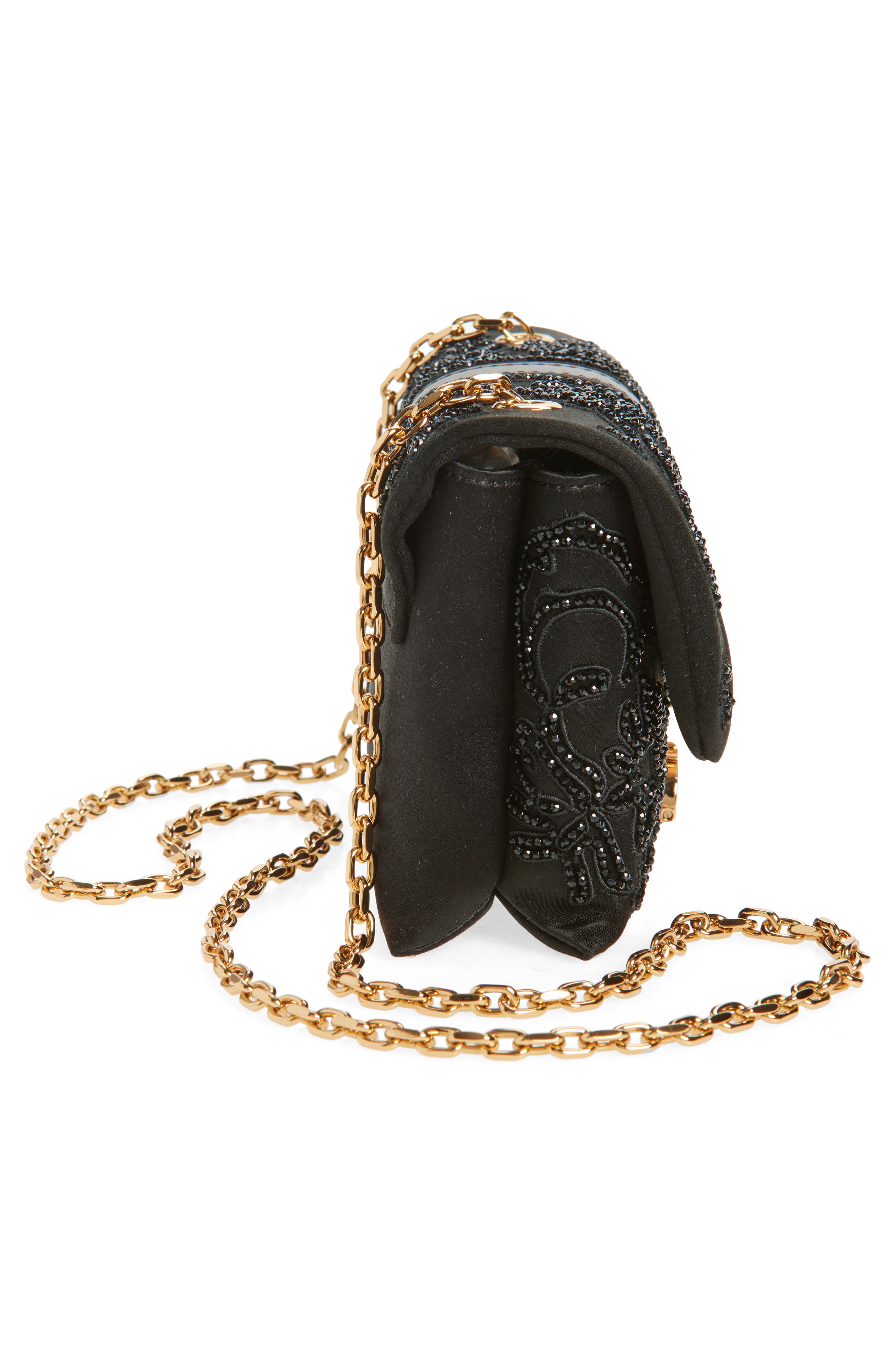 Versace Mini Kleio Embellished Satin Wallet on a Chain, Alternate, color, Black-Versace Gold