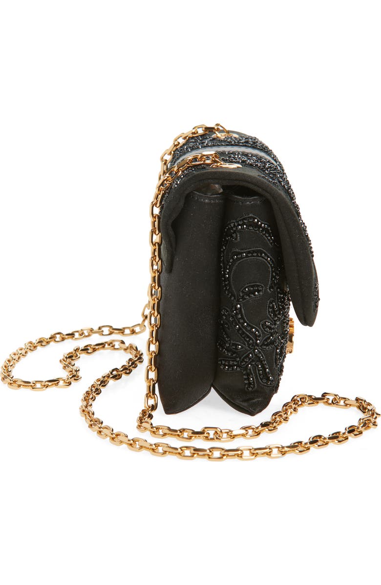 Versace Mini Kleio Embellished Satin Wallet on a Chain, Alternate, color, Black-Versace Gold
