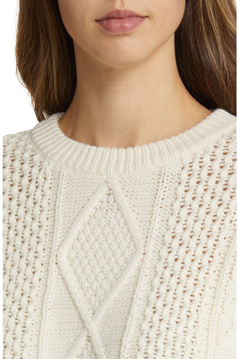 Cable Stitch Crewneck Sweater, Alternate, color, ANTIQUE CREAM