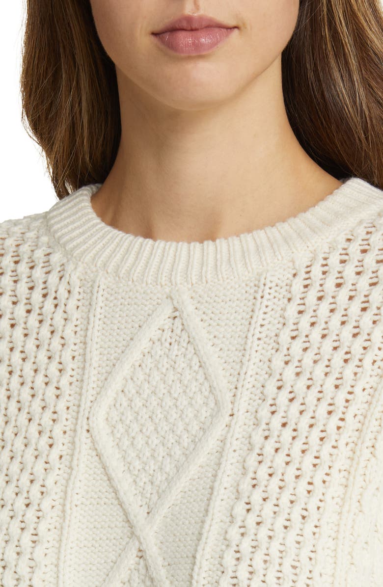 Madewell Cable Stitch Crewneck Sweater, Alternate, color, Antique Cream