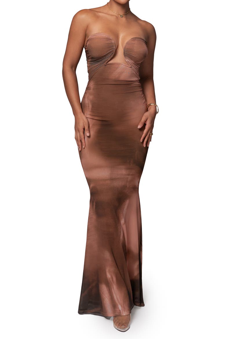 Bethany Strapless Maxi Dress, Alternate, color, BROWN