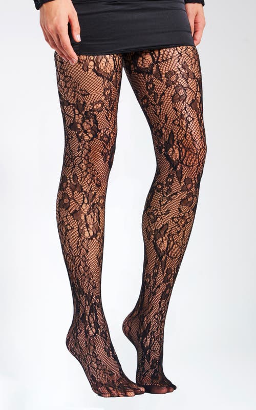 Miss Circle Lace Floral Print Tights In Black