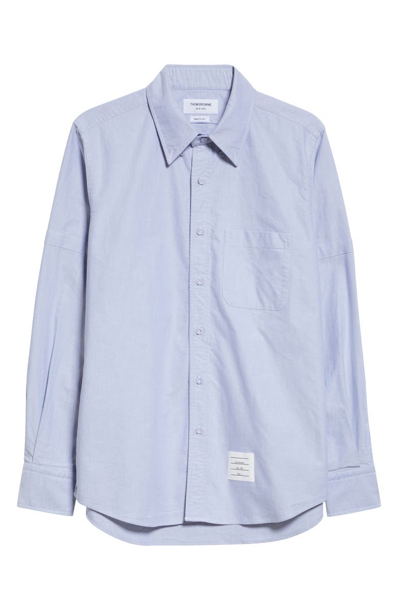 Thom Browne Straight Fit Cotton Oxford Button-Down Shirt, Alternate, color, Light Blue