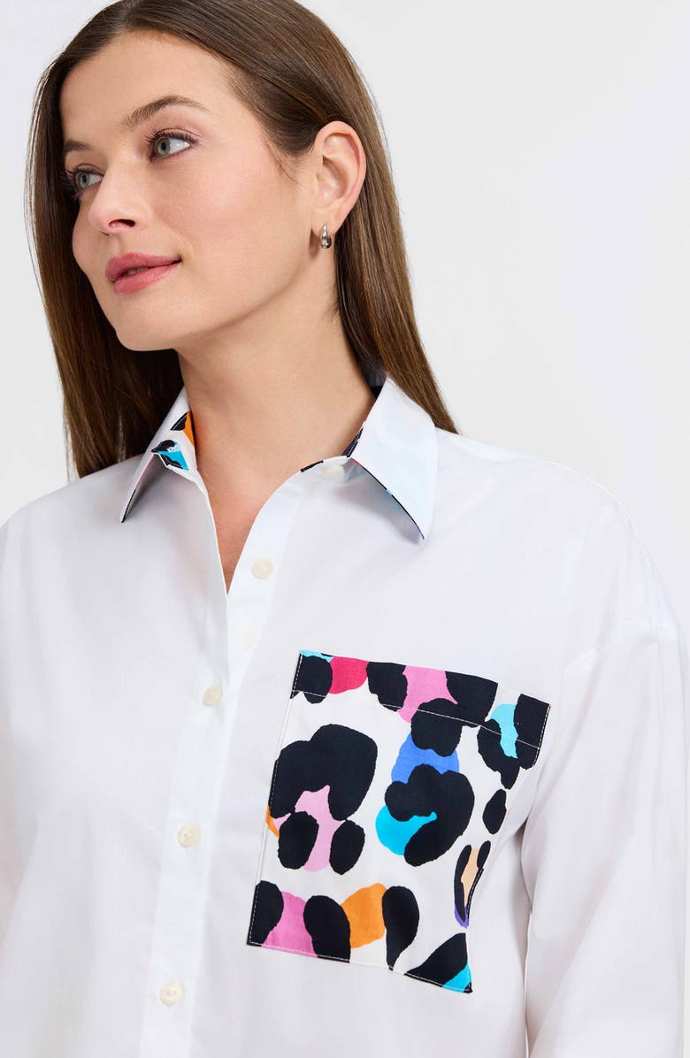 Foxcroft Marina Contrast Trim Cotton Button-Up Shirt, Alternate, color, Multi