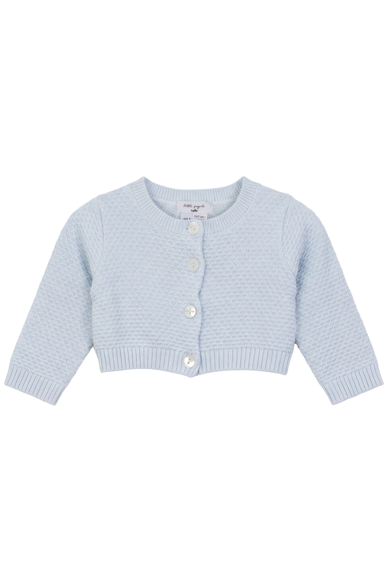 Girl Popcorn Knit Cropped Shell Button Cardigan, Main, color, Blue Mist