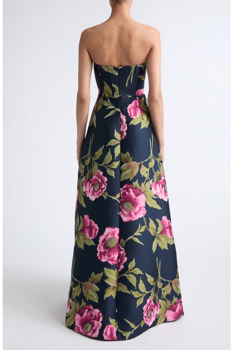 Peony Jacquard Strapless Gown, Alternate, color, MIDNIGHT MULTI