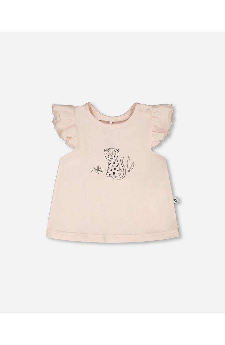Deux par Deux Organic Cotton Jersey Top and Peach Animal Printed Short Set, Main, color, Peach & Peach Animal Print