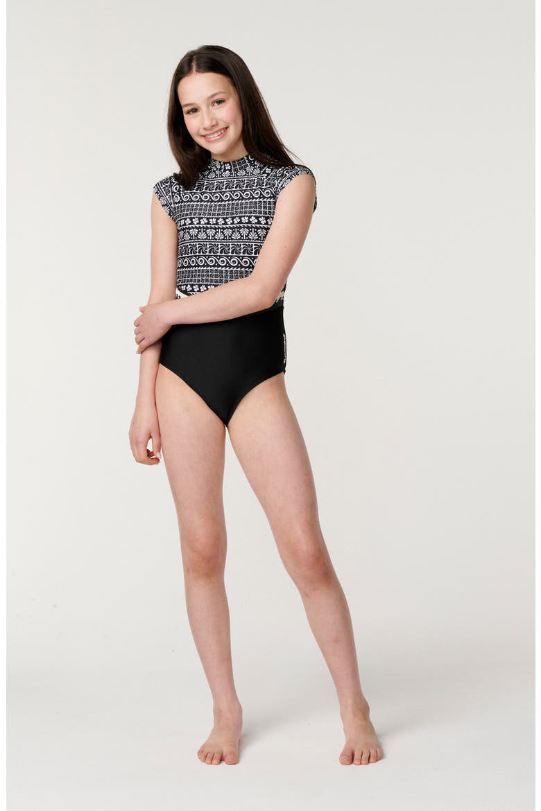 Kids' Ventura Short Sleeve Surfsuit, Alternate, color, BLACK/ WHITE