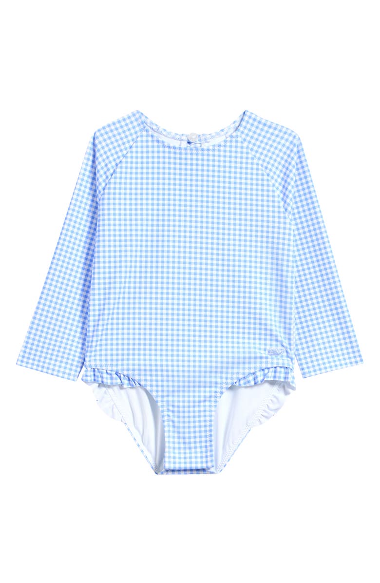 vineyard vines Gingham Long Sleeve One-Piece Rashguard Swimsuit, Main, color, 