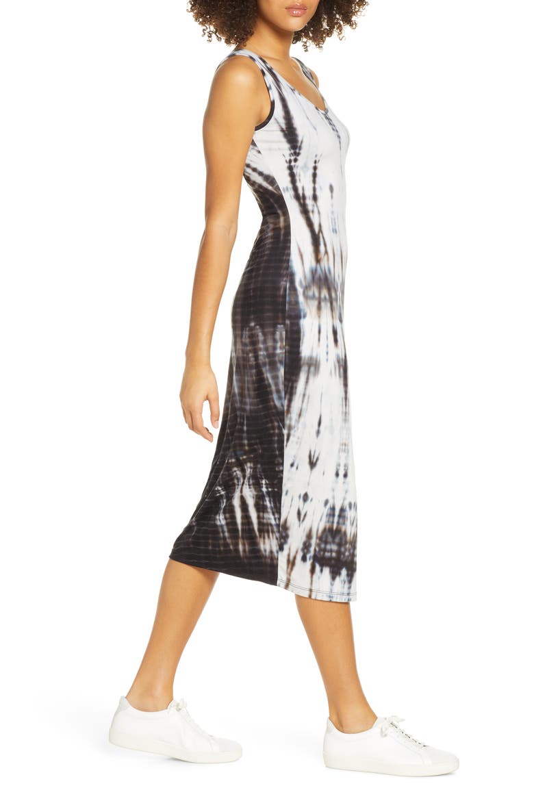 Sleeveless Tie Dye Midi Dress, Alternate, color, BLACK