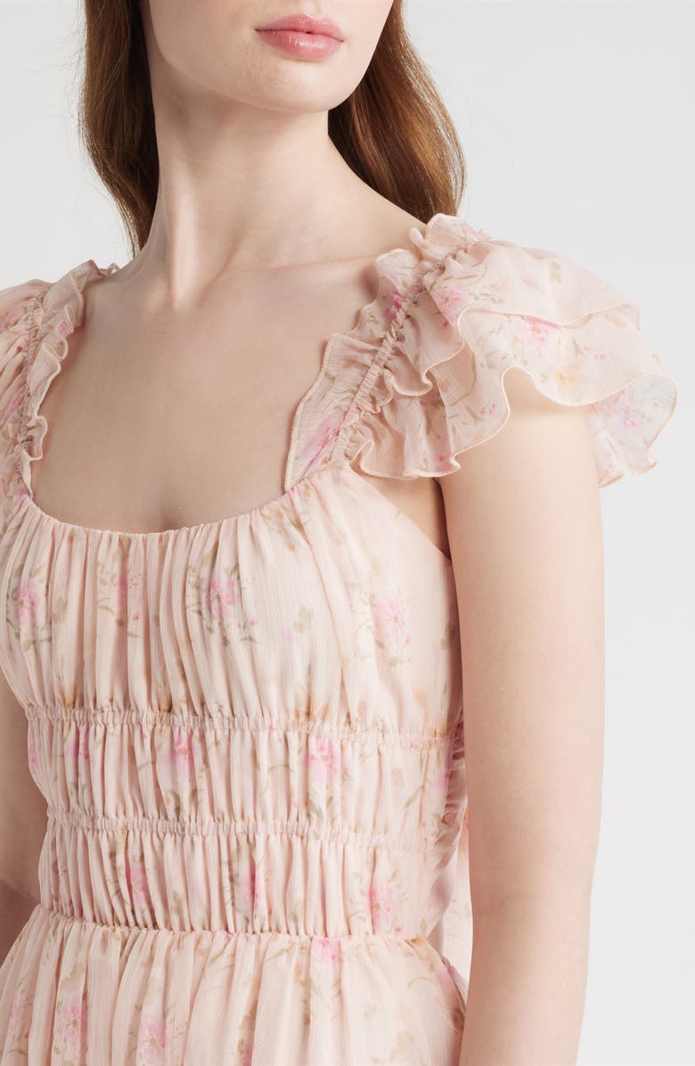 Lulus Yvette Floral Smocked Gown, Alternate, color, Light Pink Floral