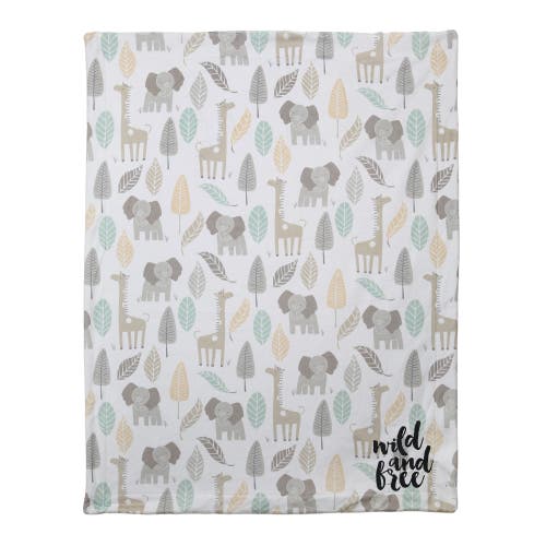 Lambs & Ivy Jungle Friends Elephant/giraffe Safari Soft Fleece Baby Blanket In Multi