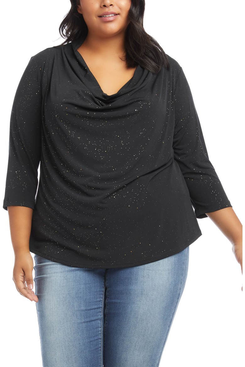 Sparkle Cowl Neck Top, Main, color, BLACK