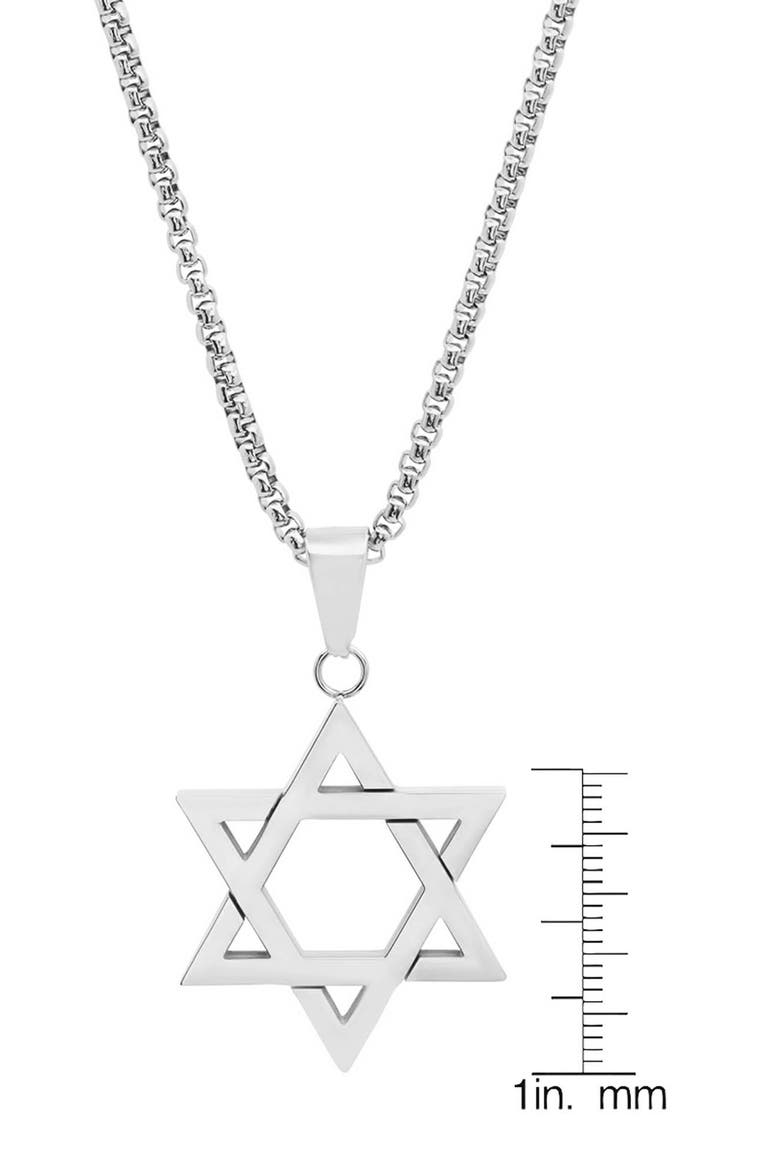 Men's Stainless Steel Star of David Pendant Necklace, Alternate, color, SILVER