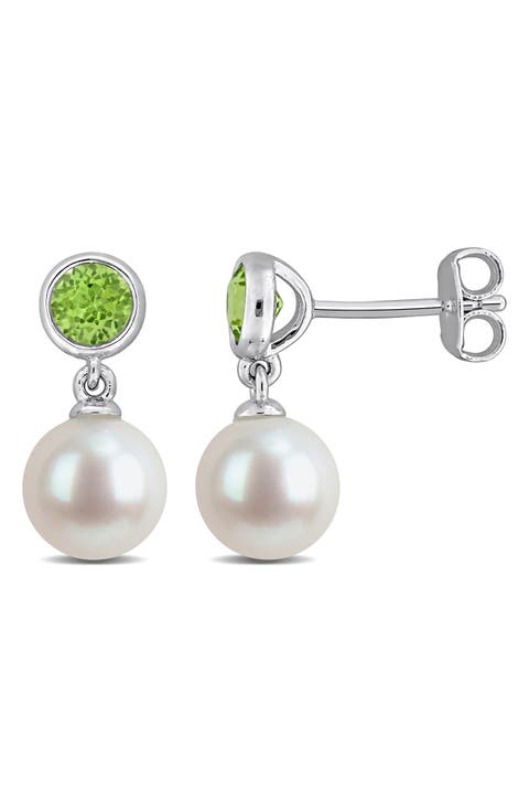 Semiprecious Stone & Cultured Pearl Drop Earrings