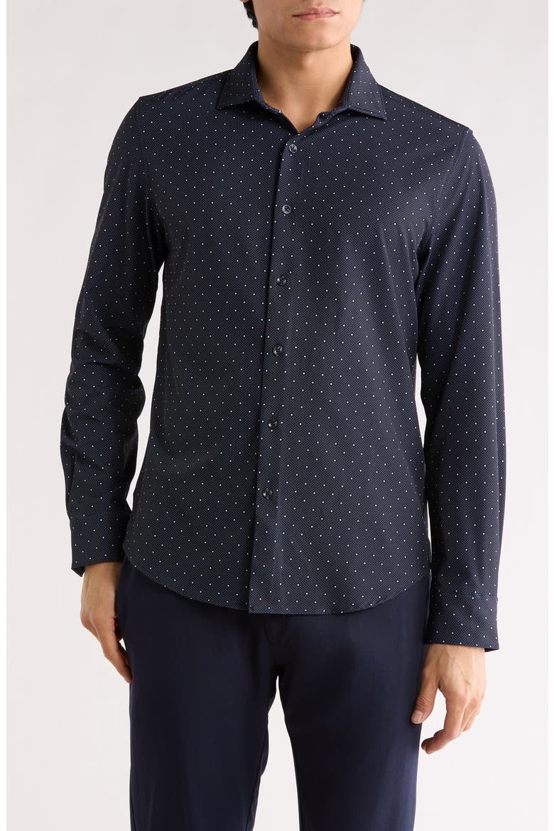 Micro Dot Tech Dress Shirt, Main, color, NAVY
