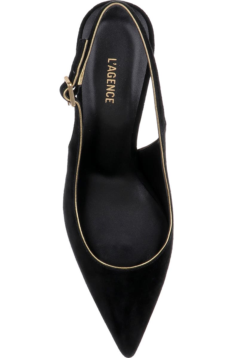 L'AGENCE Vichy II Leather Trimmed Pointed Toe Slingback Pump, Alternate, color, Black Suede