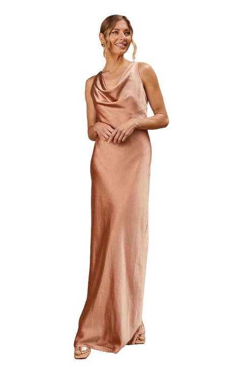 Cowl Front Satin Bridesmaid Dress