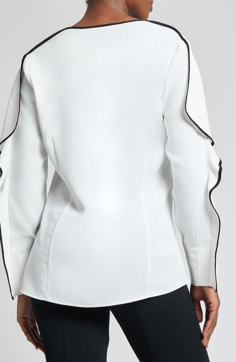 Ming Wang Contrast Trim Crêpe de Chine Top, Alternate, color, White/ Black