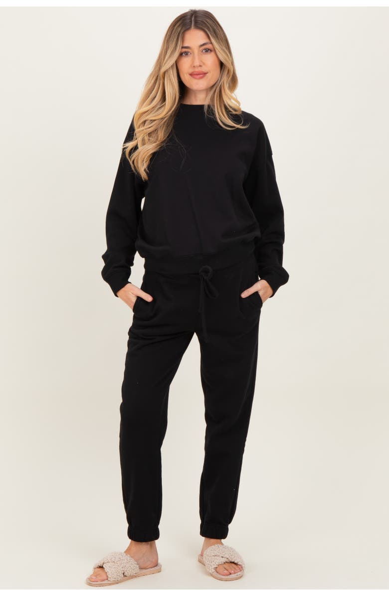 PinkBlush Fleece Long Sleeve Pullover & Jogger Set, Main, color, Black